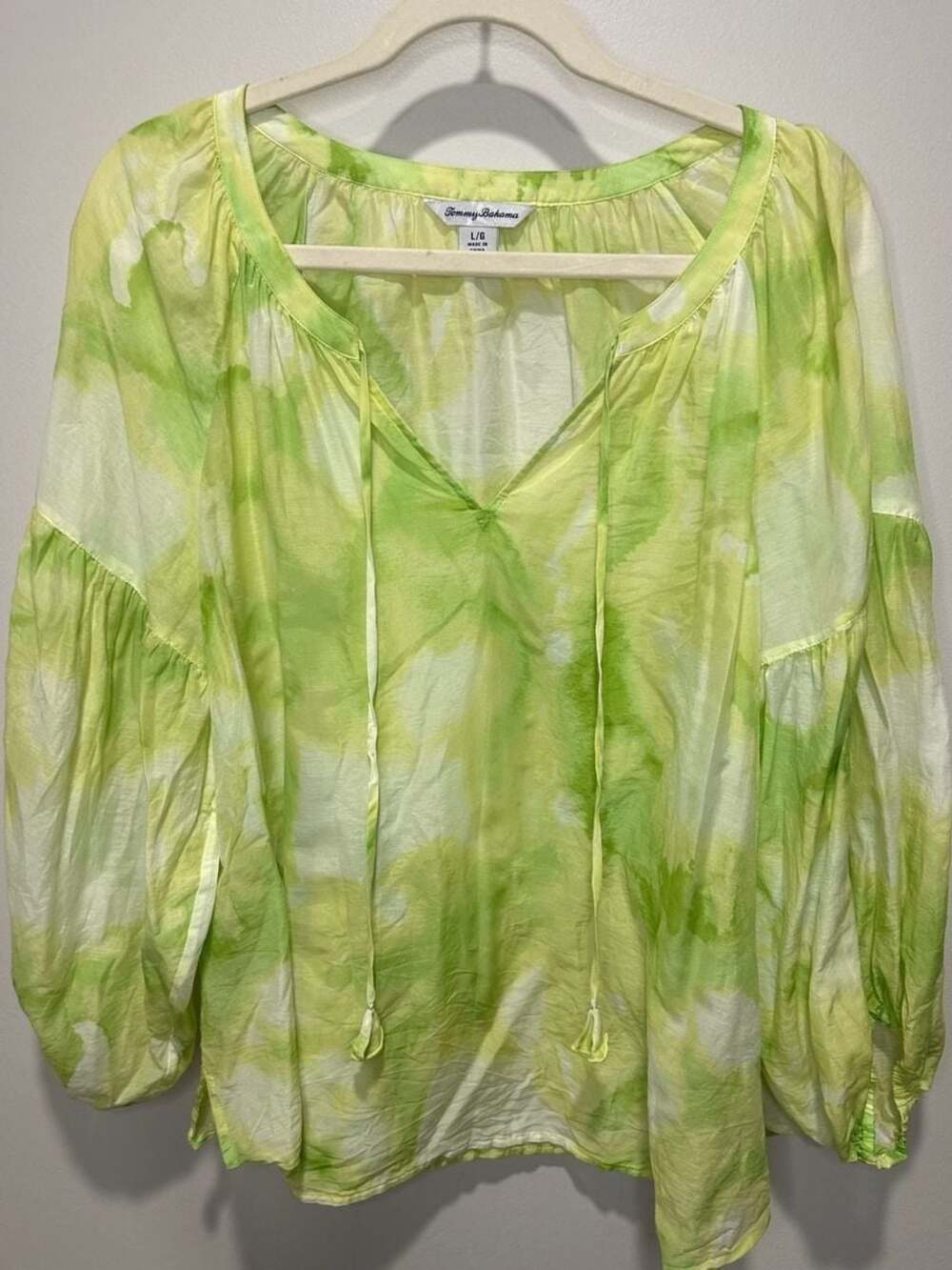Tommy Bahama Women's Vivid Sands Tie-Dye Cotton Silk Peasant Blouse, Sz L